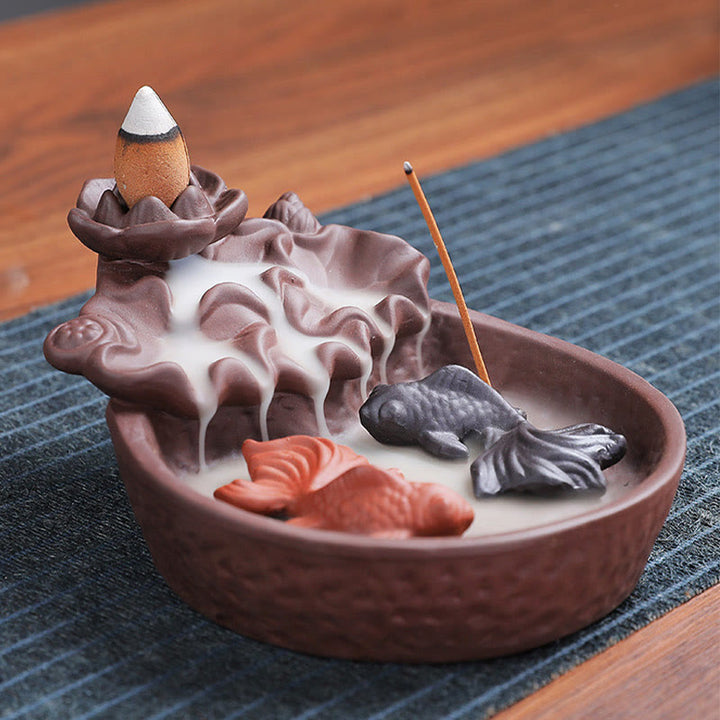 Quemador de incienso de cerámica de arcilla morada con forma de pez koi y buey, con Buddha Stones y curación, para decoración. - image 10