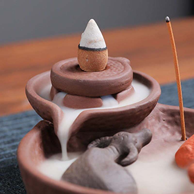 Quemador de incienso de cerámica de arcilla morada con forma de pez koi y buey, con Buddha Stones y curación, para decoración. - image 3