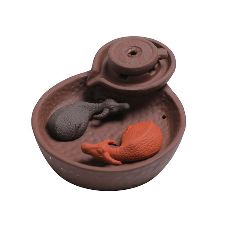 Quemador de incienso de cerámica de arcilla morada con forma de pez koi y buey, con Buddha Stones y curación, para decoración. - image 6
