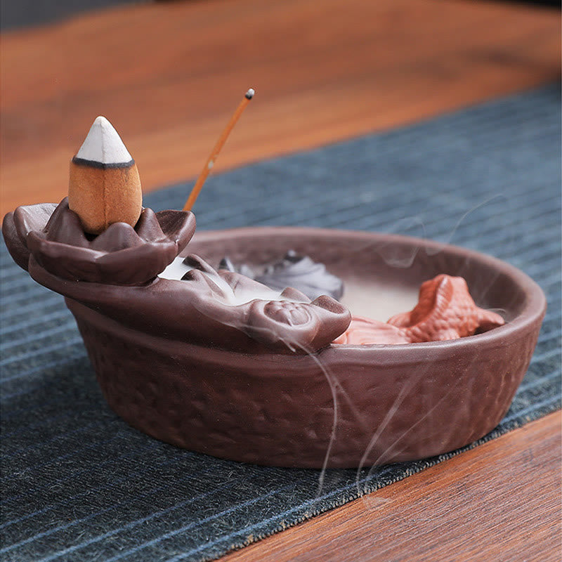 Quemador de incienso de cerámica de arcilla morada con forma de pez koi y buey, con Buddha Stones y curación, para decoración. - image 11