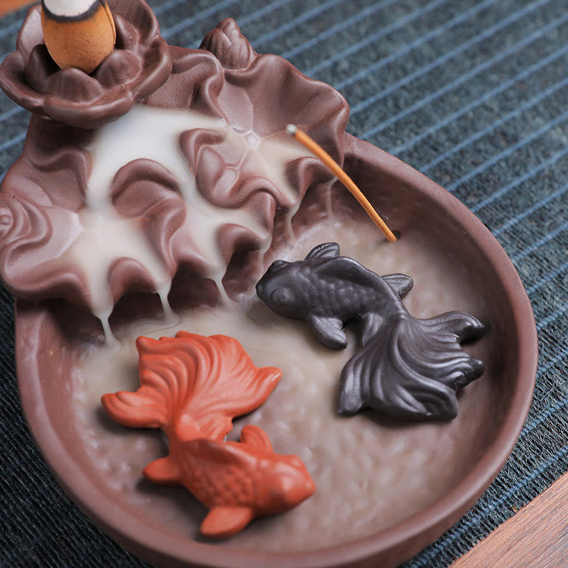 Quemador de incienso de cerámica de arcilla morada con forma de pez koi y buey, con Buddha Stones y curación, para decoración. - image 12