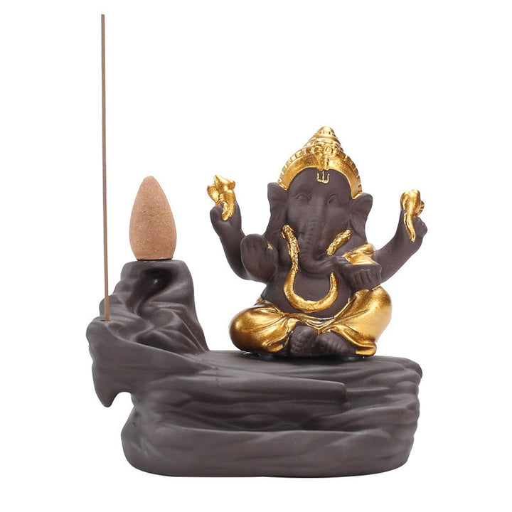 Quemador de incienso con forma de elefante, Ganesh, arcilla morada, reflujo de humo, protección contra sobrecorriente - image 4