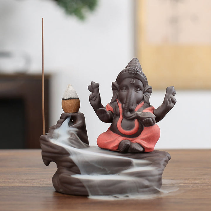 Quemador de incienso con forma de elefante, Ganesh, arcilla morada, reflujo de humo, protección contra sobrecorriente - Naranja 10,1*11 cm - image 1