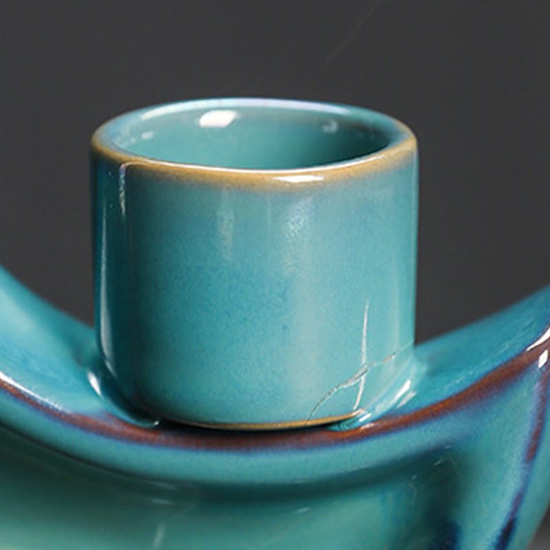 Fuente de humo de cerámica con reflujo y diseño de luna creciente azul con Buddha Stones, candelabro de meditación, quemador de incienso decorativo - image 11