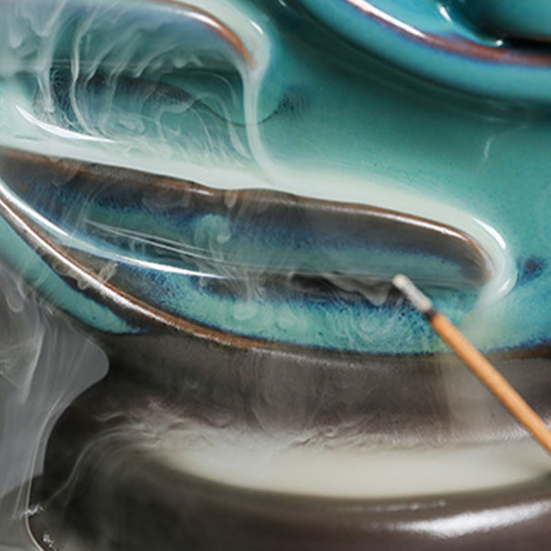 Fuente de humo de cerámica con reflujo y diseño de luna creciente azul con Buddha Stones, candelabro de meditación, quemador de incienso decorativo - image 13