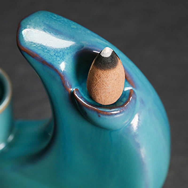 Fuente de humo de cerámica con reflujo y diseño de luna creciente azul con Buddha Stones, candelabro de meditación, quemador de incienso decorativo - image 9