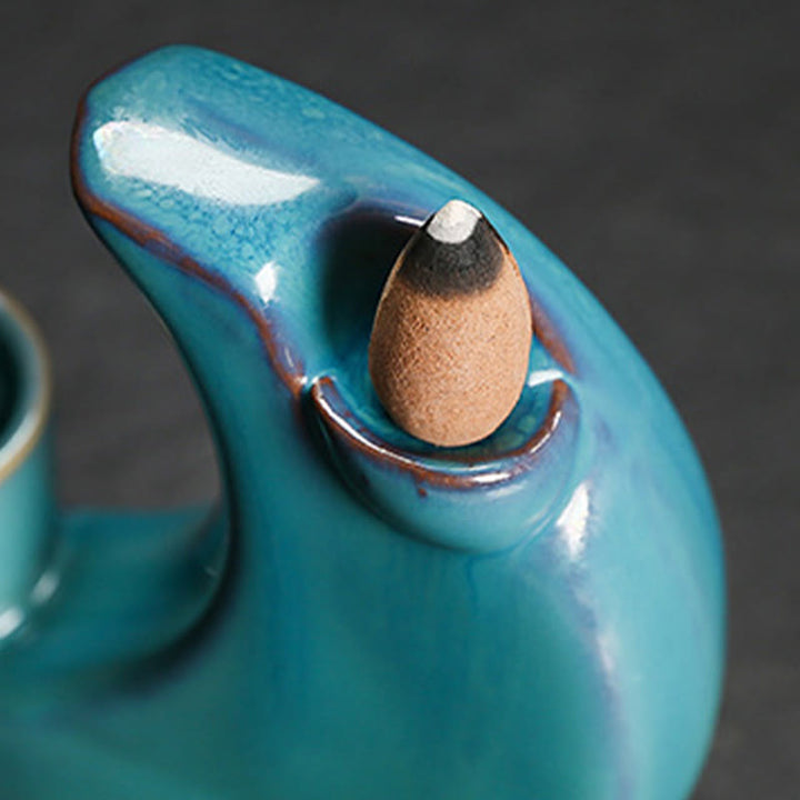 Fuente de humo de cerámica con reflujo y diseño de luna creciente azul con Buddha Stones, candelabro de meditación, quemador de incienso decorativo - image 9