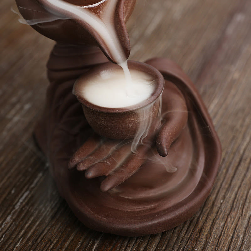 Buddha Stones , mano de Buda sosteniendo una tetera, taza, fuente de humo de cerámica con reflujo, quemador de incienso curativo, decoración - image 18