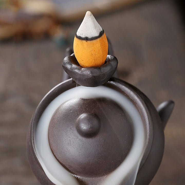 Buddha Stones , mano de Buda sosteniendo una tetera, taza, fuente de humo de cerámica con reflujo, quemador de incienso curativo, decoración - image 7