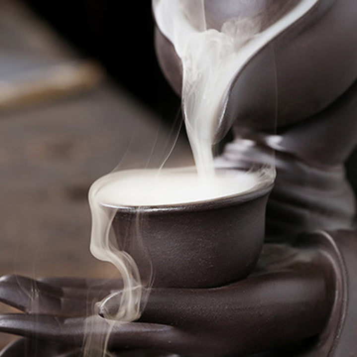 Buddha Stones , mano de Buda sosteniendo una tetera, taza, fuente de humo de cerámica con reflujo, quemador de incienso curativo, decoración - image 6