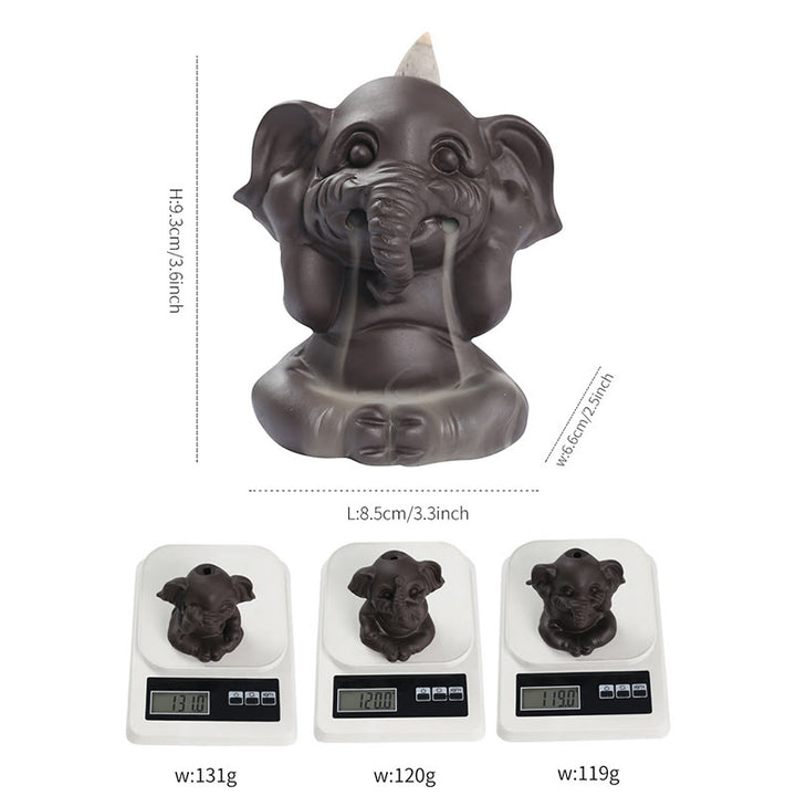 Quemador de incienso con reflujo de arcilla morada, diseño de elefante, Buddha Stones , para sanación y paz - image 4