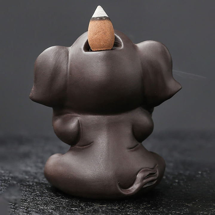 Quemador de incienso con reflujo de arcilla morada, diseño de elefante, Buddha Stones , para sanación y paz - image 18
