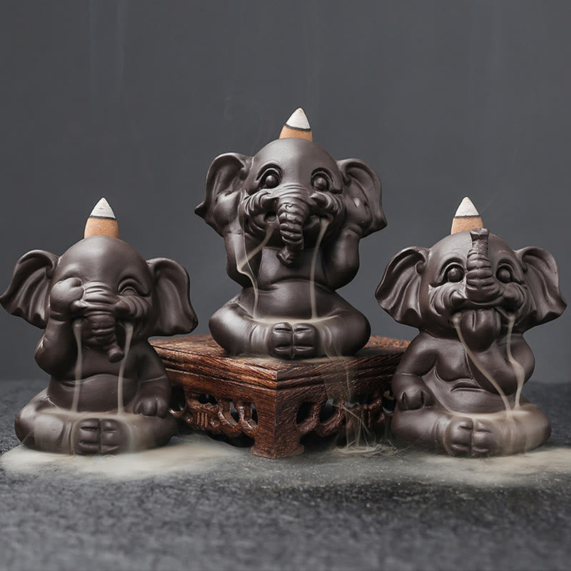 Quemador de incienso con reflujo de arcilla morada, diseño de elefante, Buddha Stones , para sanación y paz - image 1