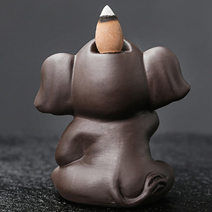Quemador de incienso con reflujo de arcilla morada, diseño de elefante, Buddha Stones , para sanación y paz - image 8