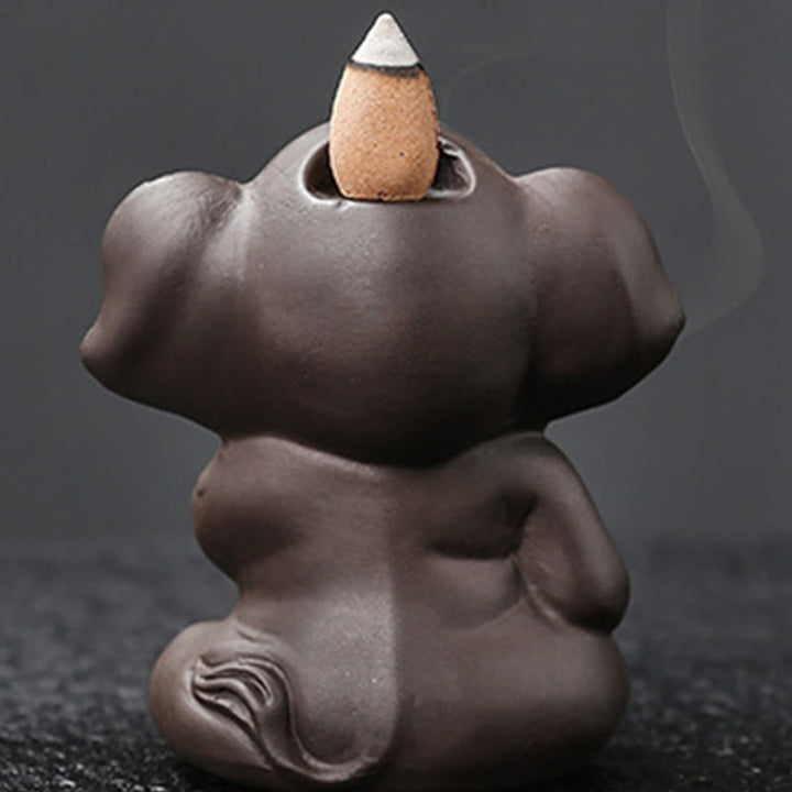 Quemador de incienso con reflujo de arcilla morada, diseño de elefante, Buddha Stones , para sanación y paz - image 28