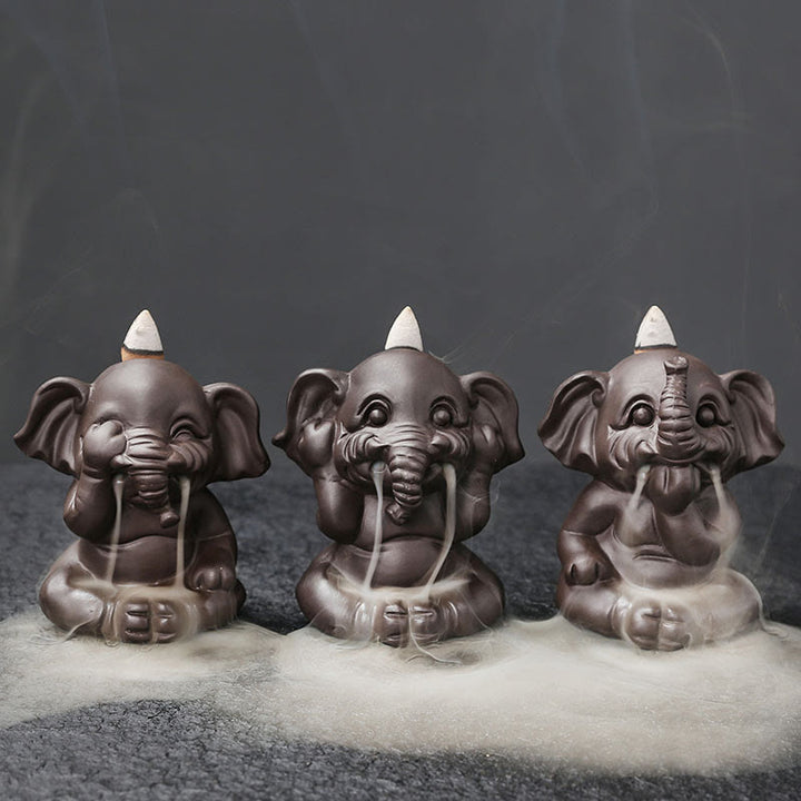 Quemador de incienso con reflujo de arcilla morada, diseño de elefante, Buddha Stones , para sanación y paz - image 2