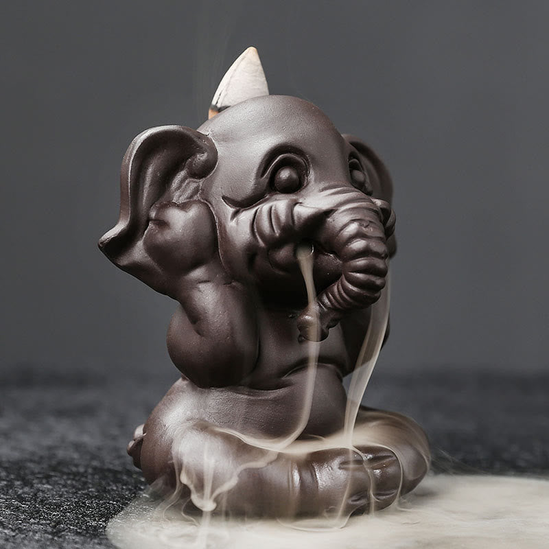 Quemador de incienso con reflujo de arcilla morada, diseño de elefante, Buddha Stones , para sanación y paz - image 19