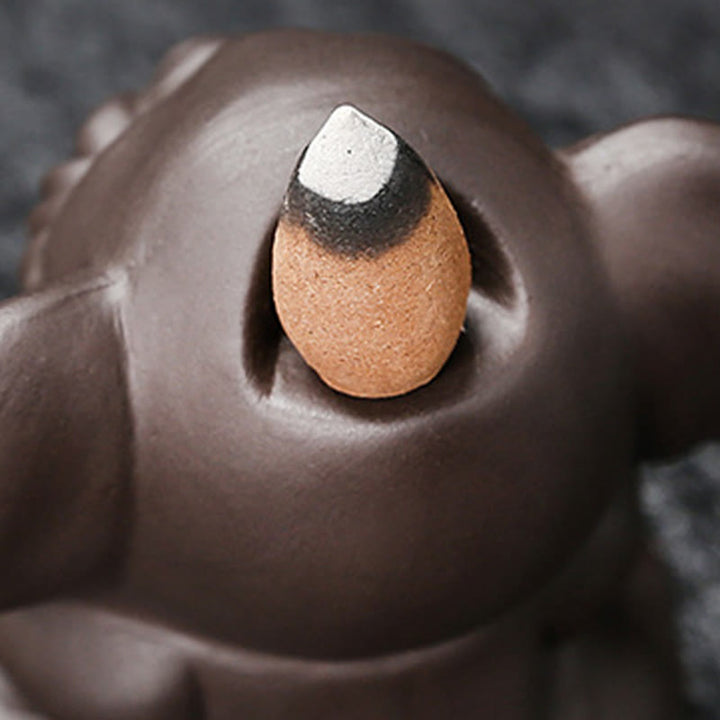 Quemador de incienso con reflujo de arcilla morada, diseño de elefante, Buddha Stones , para sanación y paz - image 13