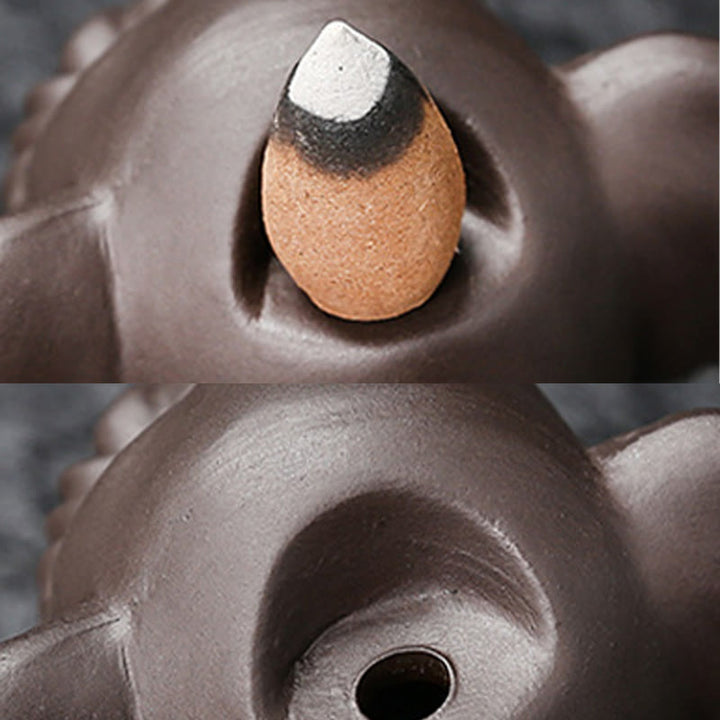 Quemador de incienso con reflujo de arcilla morada, diseño de elefante, Buddha Stones , para sanación y paz - image 26