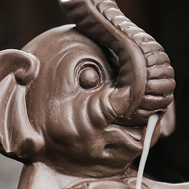 Quemador de incienso curativo con fuente de humo de reflujo de arcilla morada con diseño de elefante pequeño sosteniendo una Buddha Stones - image 11