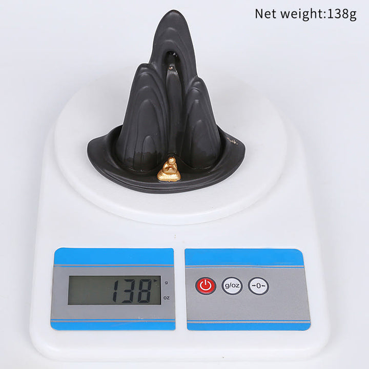 Quemador de incienso de cerámica con reflujo curativo de arcilla morada con Buddha Stones, montañas de Monje Pequeño, agua que fluye - image 12