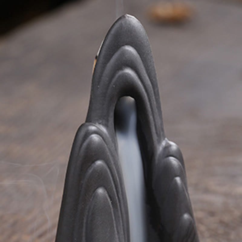 Quemador de incienso de cerámica con reflujo curativo de arcilla morada con Buddha Stones, montañas de Monje Pequeño, agua que fluye - image 8