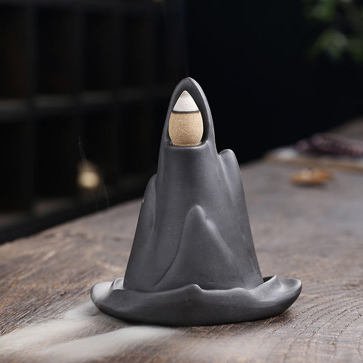 Quemador de incienso de cerámica con reflujo curativo de arcilla morada con Buddha Stones, montañas de Monje Pequeño, agua que fluye - image 2