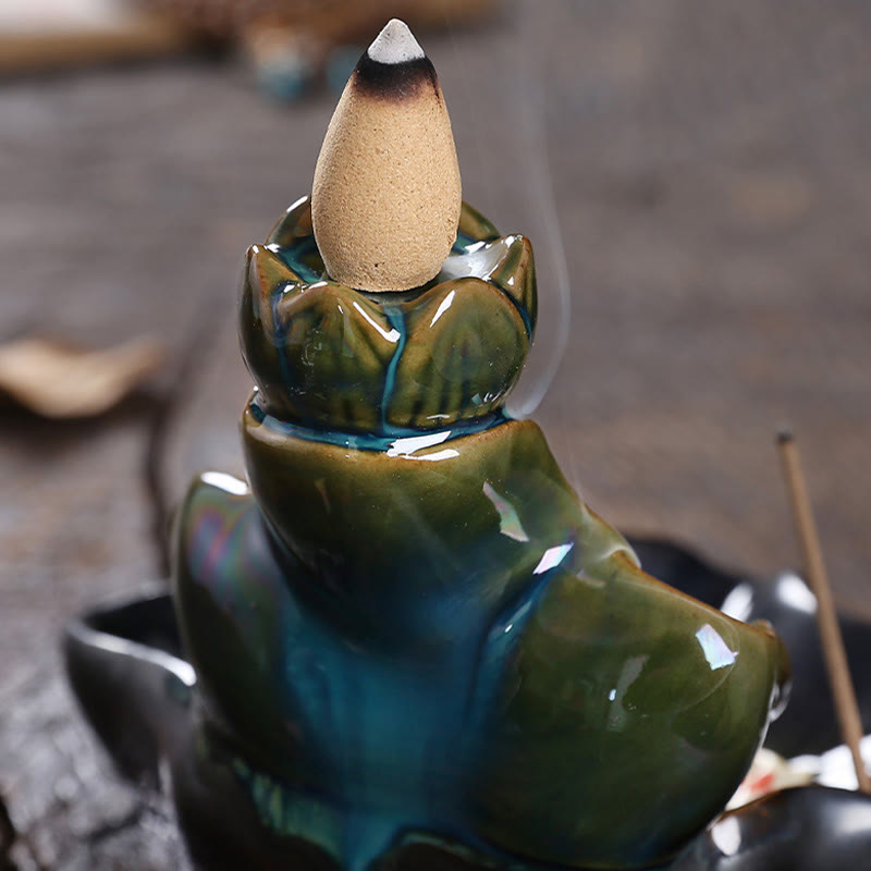 Quemador de incienso de cerámica con reflujo de agua, Buddha Stones de loto y peces koi, para decoración del hogar - image 8