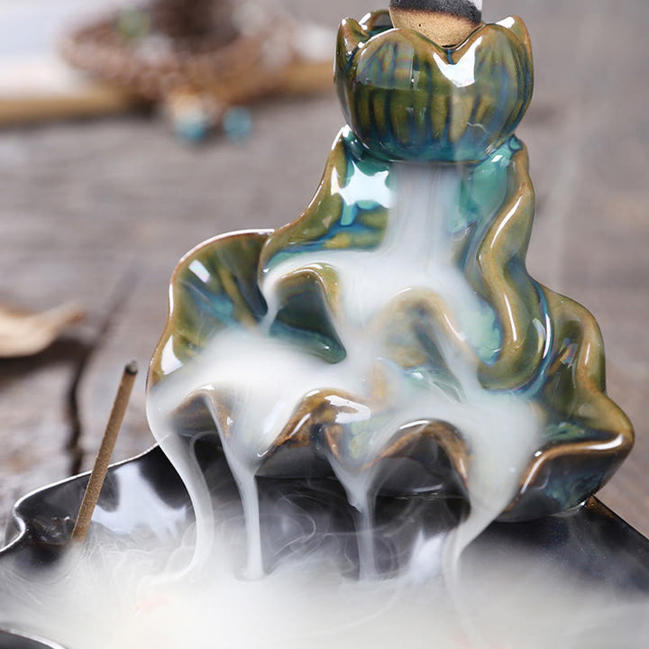 Quemador de incienso de cerámica con reflujo de agua, Buddha Stones de loto y peces koi, para decoración del hogar - image 6