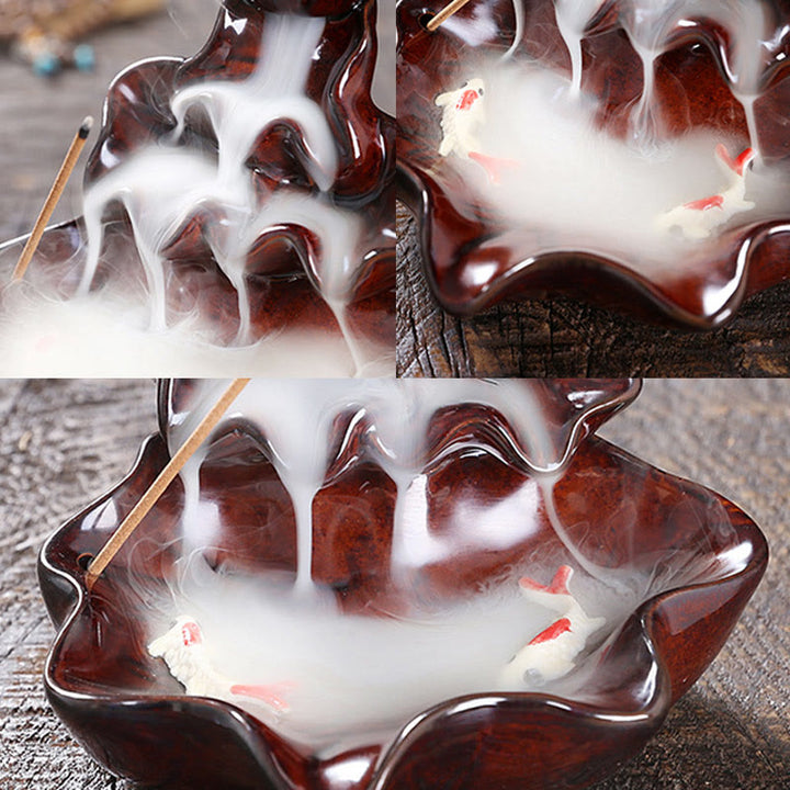 Quemador de incienso de cerámica con reflujo de agua, Buddha Stones de loto y peces koi, para decoración del hogar - image 17