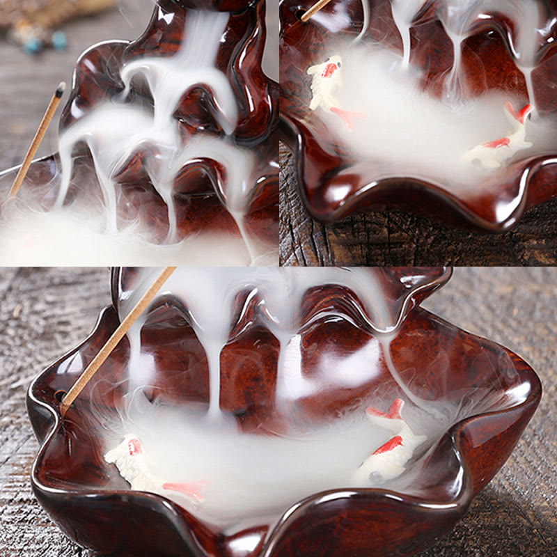 Quemador de incienso de cerámica con reflujo de agua, Buddha Stones de loto y peces koi, para decoración del hogar - image 18