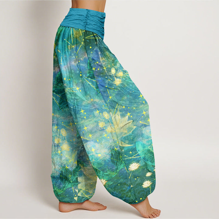 Pantalones bombachos de cintura elástica para mujer con estampado de Buddha Stones, peces koi, loto, luna y estrellas, de algodón. - image 8