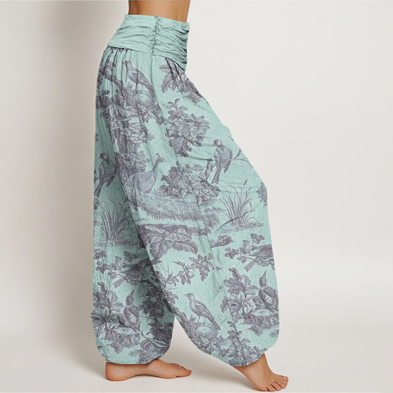 Pantalones harén con cintura elástica para mujer con estampado de ramas de árboles, pájaros y piedras de Buddha Stones - image 7