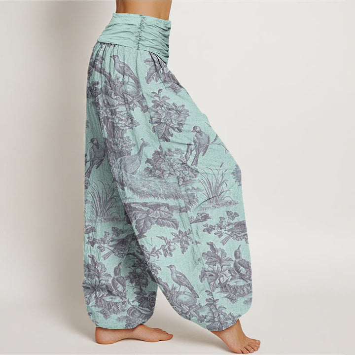 Pantalones harén con cintura elástica para mujer con estampado de ramas de árboles, pájaros y piedras de Buddha Stones - image 7