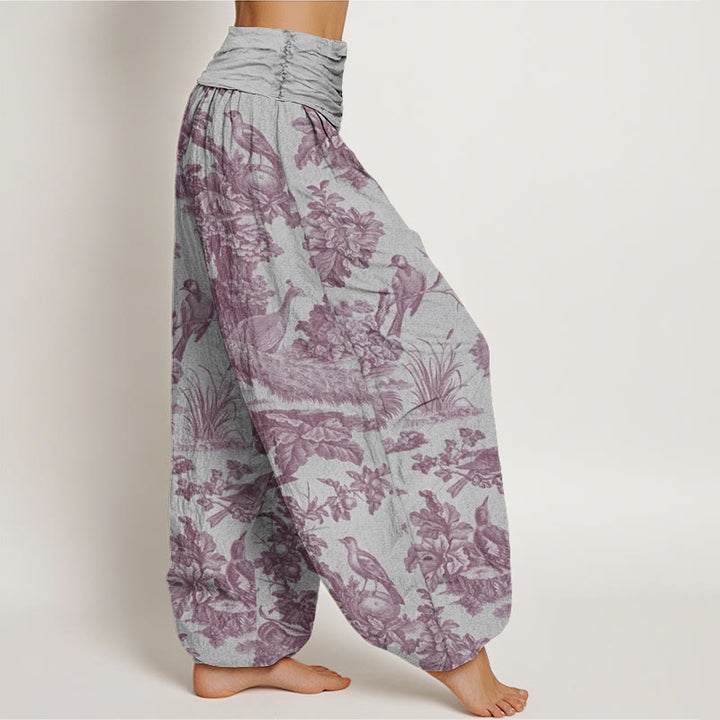 Pantalones harén con cintura elástica para mujer con estampado de ramas de árboles, pájaros y piedras de Buddha Stones - image 10