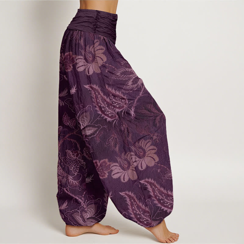 Pantalones harén con cintura elástica para mujer, informales, con estampado floral y Buddha Stones - image 9