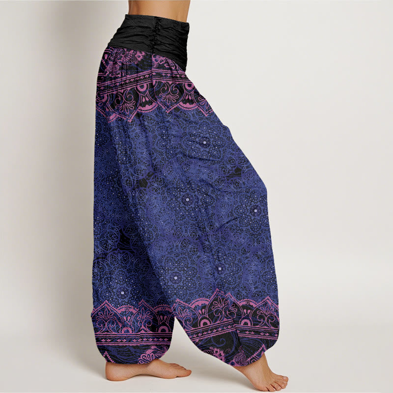 Pantalones harén con cintura elástica para mujer con diseño elegante de flores de mandala y Buddha Stones - image 6