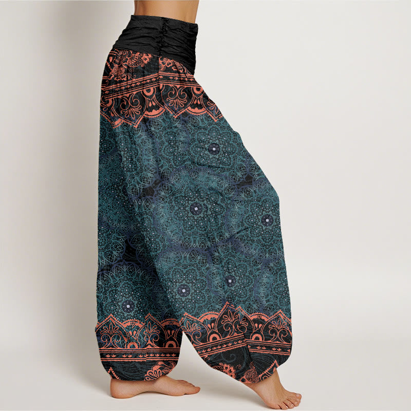 Pantalón tipo harem de cintura elástica para mujer, con diseño elegante de mandalas florales y Buddha Stones en algodón. - image 1