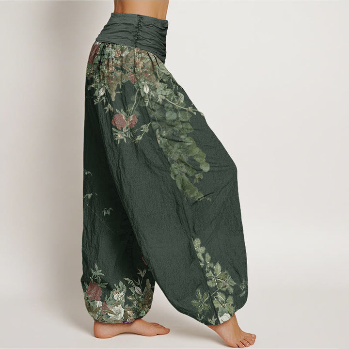 Pantalones harén con cintura elástica para mujer, diseño informal de peonías rojas y flores de Buddha Stones - image 6