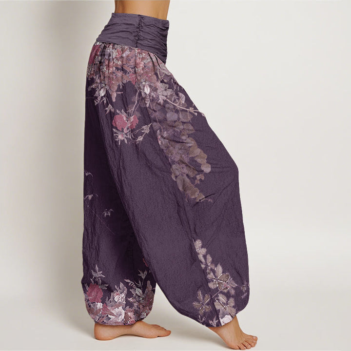 Pantalón tipo harem de cintura elástica para mujer, de algodón, estilo casual, con diseño de peonía roja y enredadera, estampado de Buddha Stones. - image 8