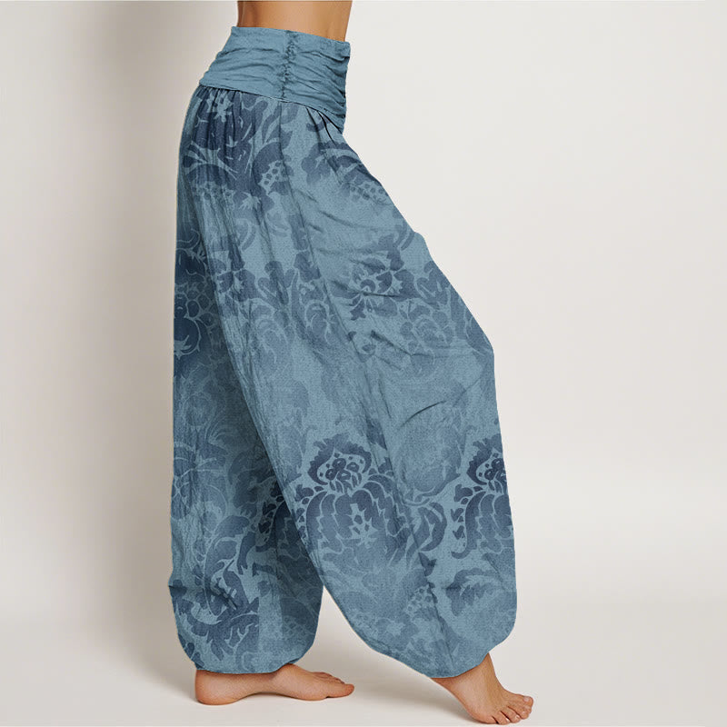 Pantalones bombachos de mujer con cintura elástica, de algodón, estilo casual, con diseño de flores y hojas, estampado de Buddha Stones. - image 1