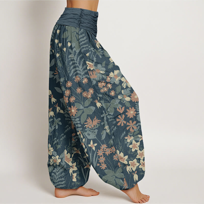 Pantalones bombachos de cintura elástica para mujer, de algodón, estilo informal, con diseño de margaritas, hojas y estampado de Buddha Stones. - image 1