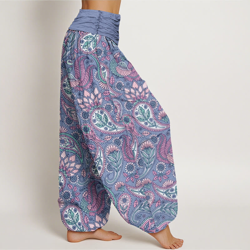 Pantalones harén con cintura elástica para mujer con diseño de flor de anacardo, pavo real y girasol y Buddha Stones - image 8