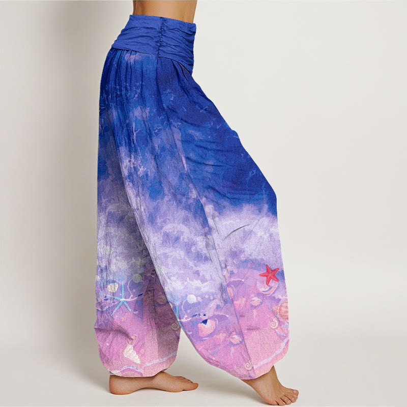 Pantalones harén con cintura elástica para mujer con estampado de vastos océanos y Buddha Stones - image 9