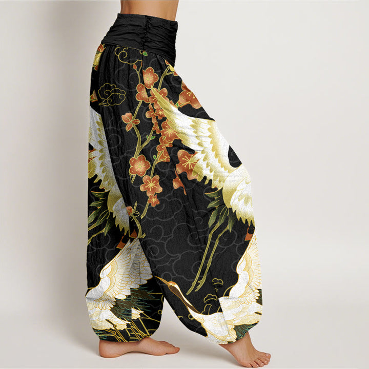 Pantalones harén con cintura elástica para mujer con diseño de Buddha Stones , flores y nubes auspiciosas - image 2
