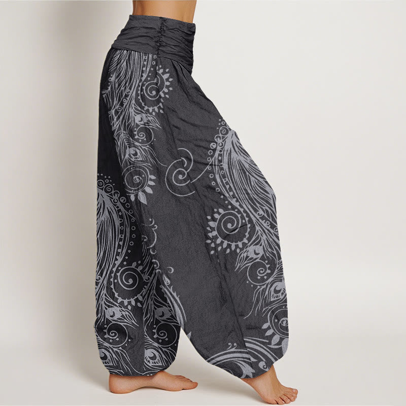 Pantalones bombachos de cintura elástica para mujer, de algodón, con diseño informal de pavo Buddha Stones. - image 9