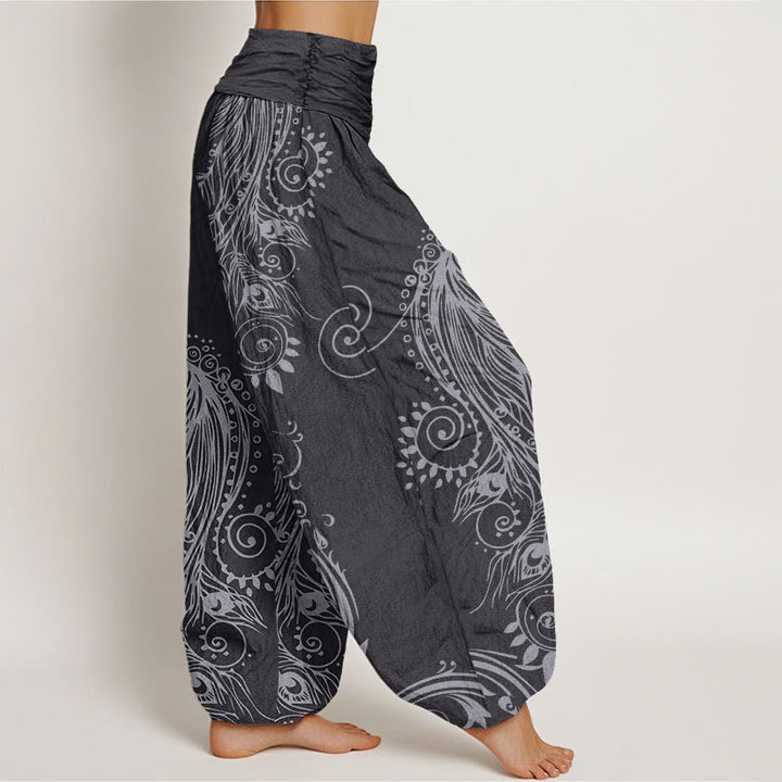 Pantalones bombachos de cintura elástica para mujer, de algodón, con diseño informal de pavo Buddha Stones. - image 9