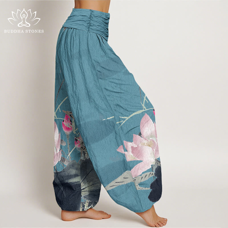 Pantalones harén con cintura elástica para mujer con diseño de pájaros , Buddha Stones - image 5