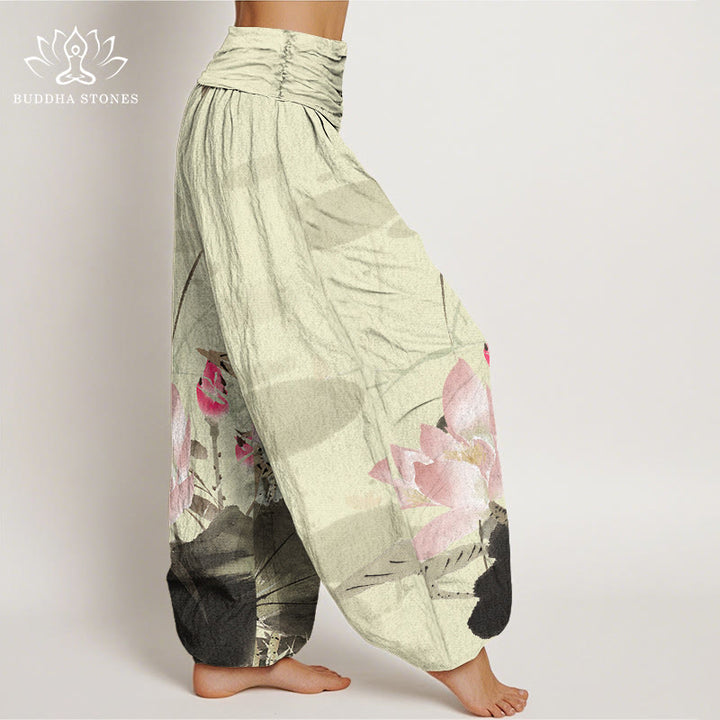 Pantalones harén con cintura elástica para mujer con diseño de pájaros , Buddha Stones - image 1