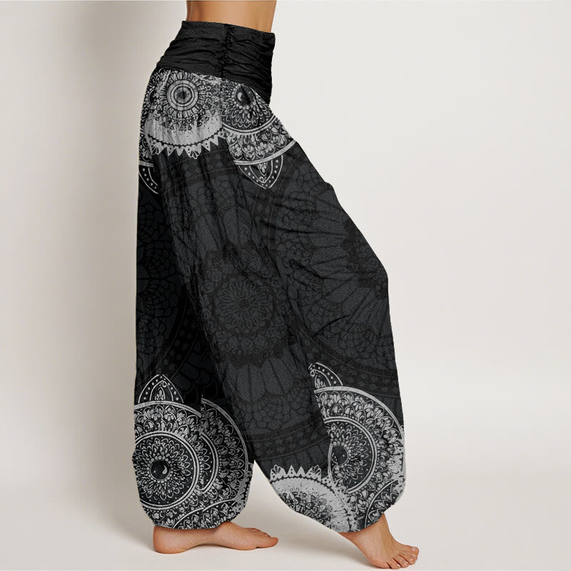 Pantalones harén con cintura elástica para mujer con diseño de mandala circular y Buddha Stones - image 3